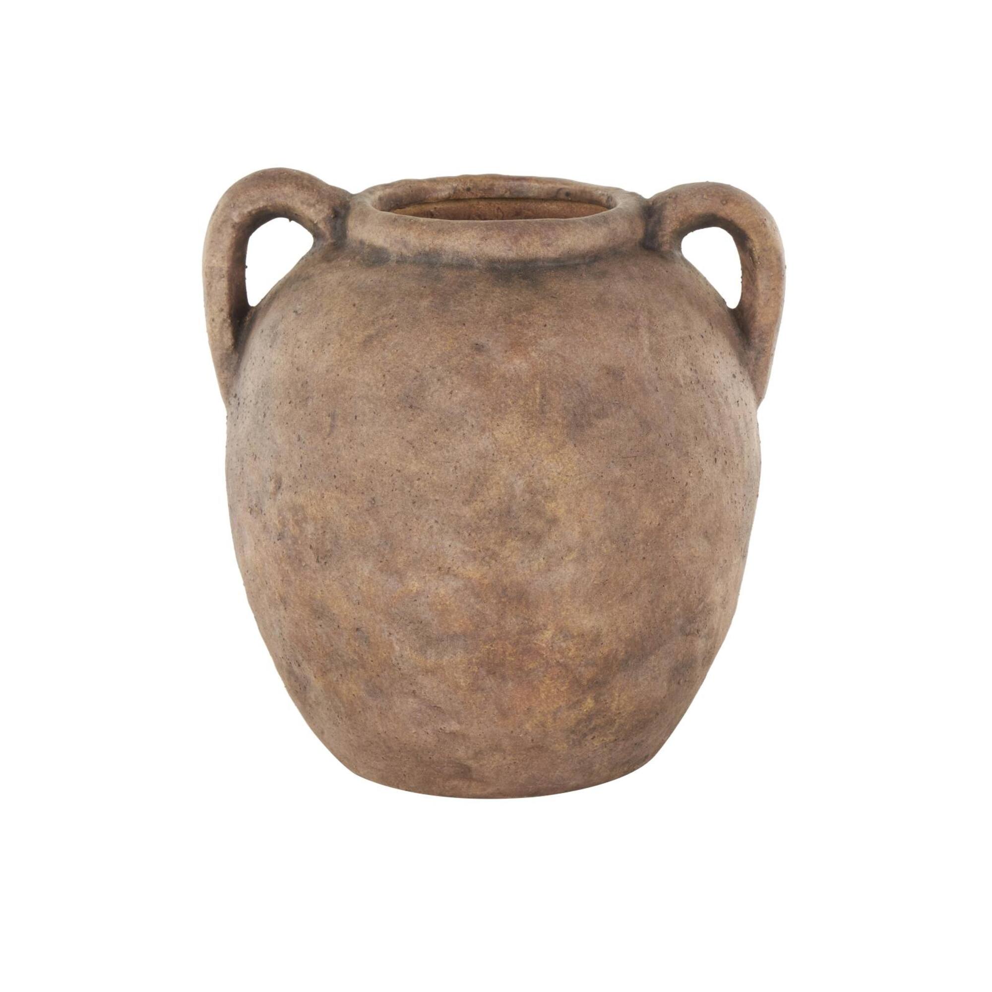 10.5" Copper Antique-Style Textured Ceramic Vase with Handles